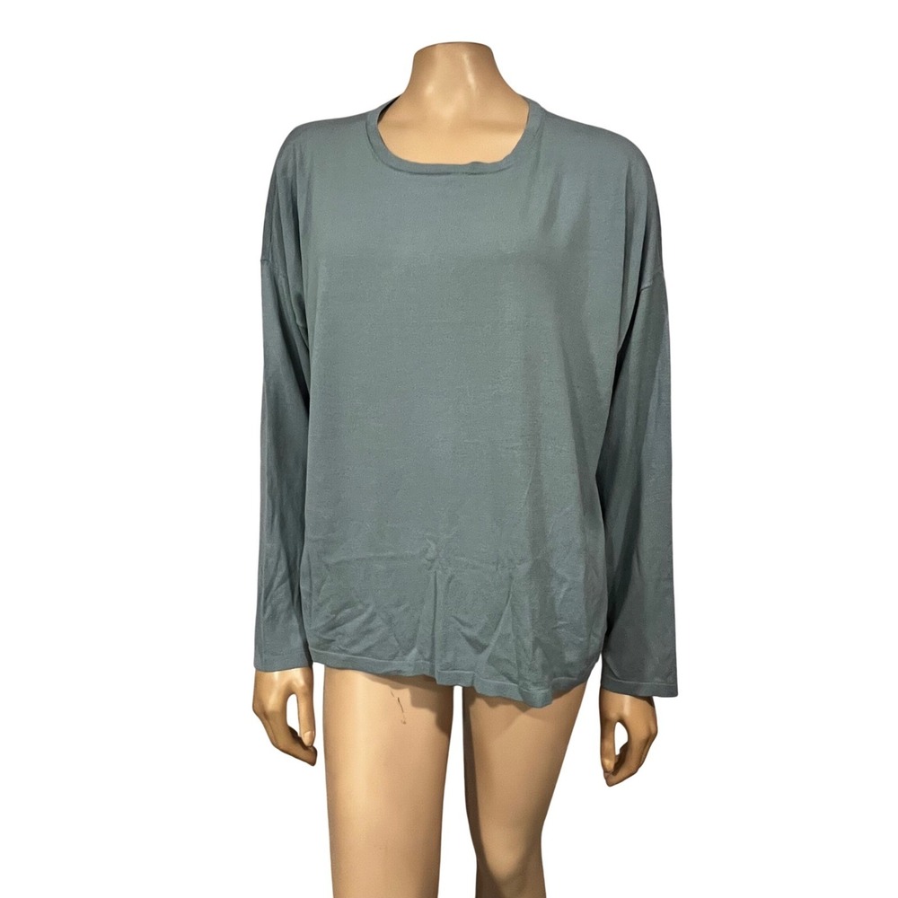 Eileen Fisher Blue Steel Crew Neck Top Italian Yarn Minimalist NEW XL